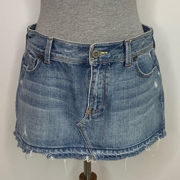 distressed denim mini skirt